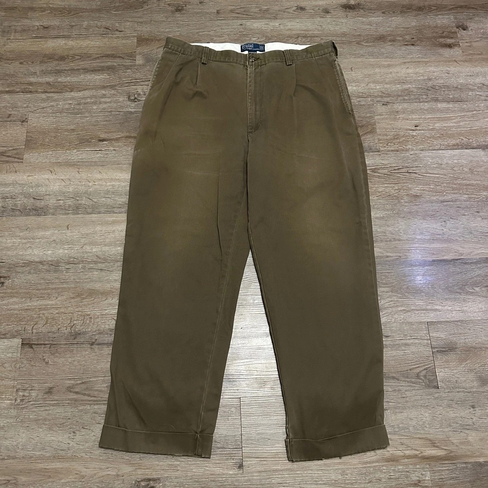 Polo Ralph Lauren Hammond Pant Mens 38x30 Brown Pleated Cotton Chino Pants
